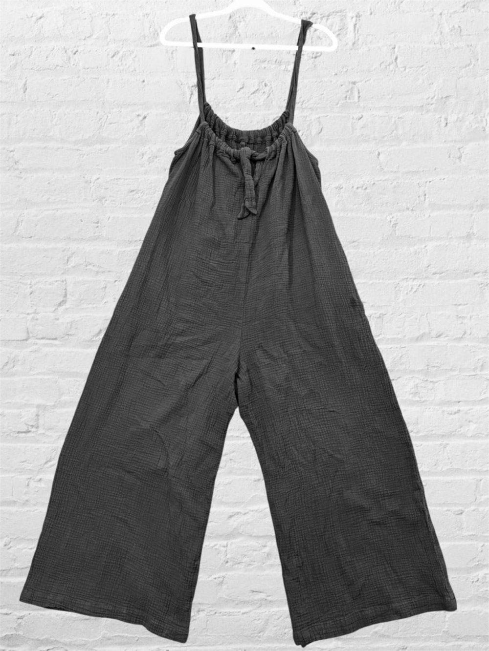 Back Beat Co Gauze Jumper Jumpsuit Wide-leg M /L Gray Pockets Organic Cotton - Picture 2 of 11
